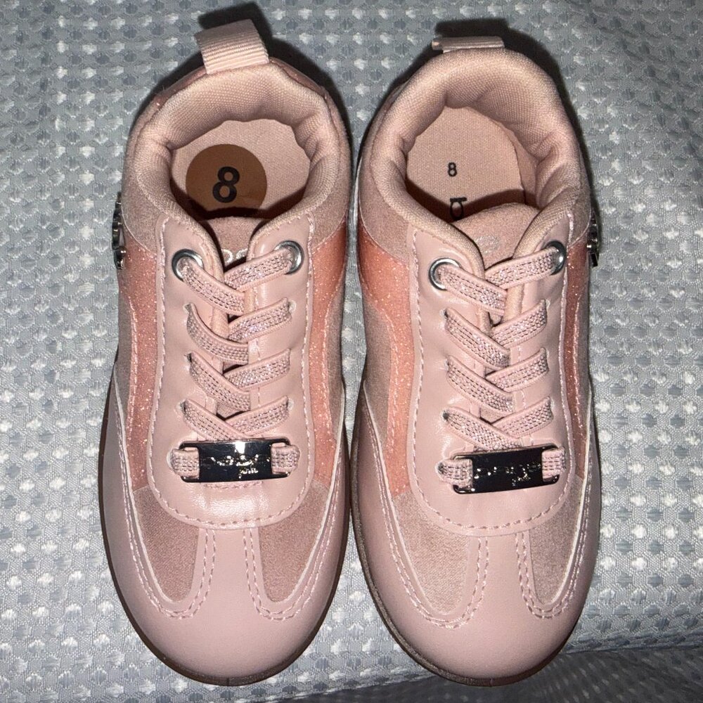 🌸 bebe Bertha Pink Glitter Sneakers Girls Kids Size 8 Lace-Up T-Toe Shoes🌸